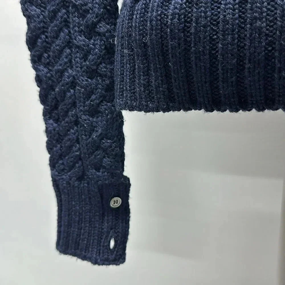 Thom Browne Cable Knit Crewneck Pullover Sweater Navy Blue Wool Size 40 / 1 New - Picture 5 of 13